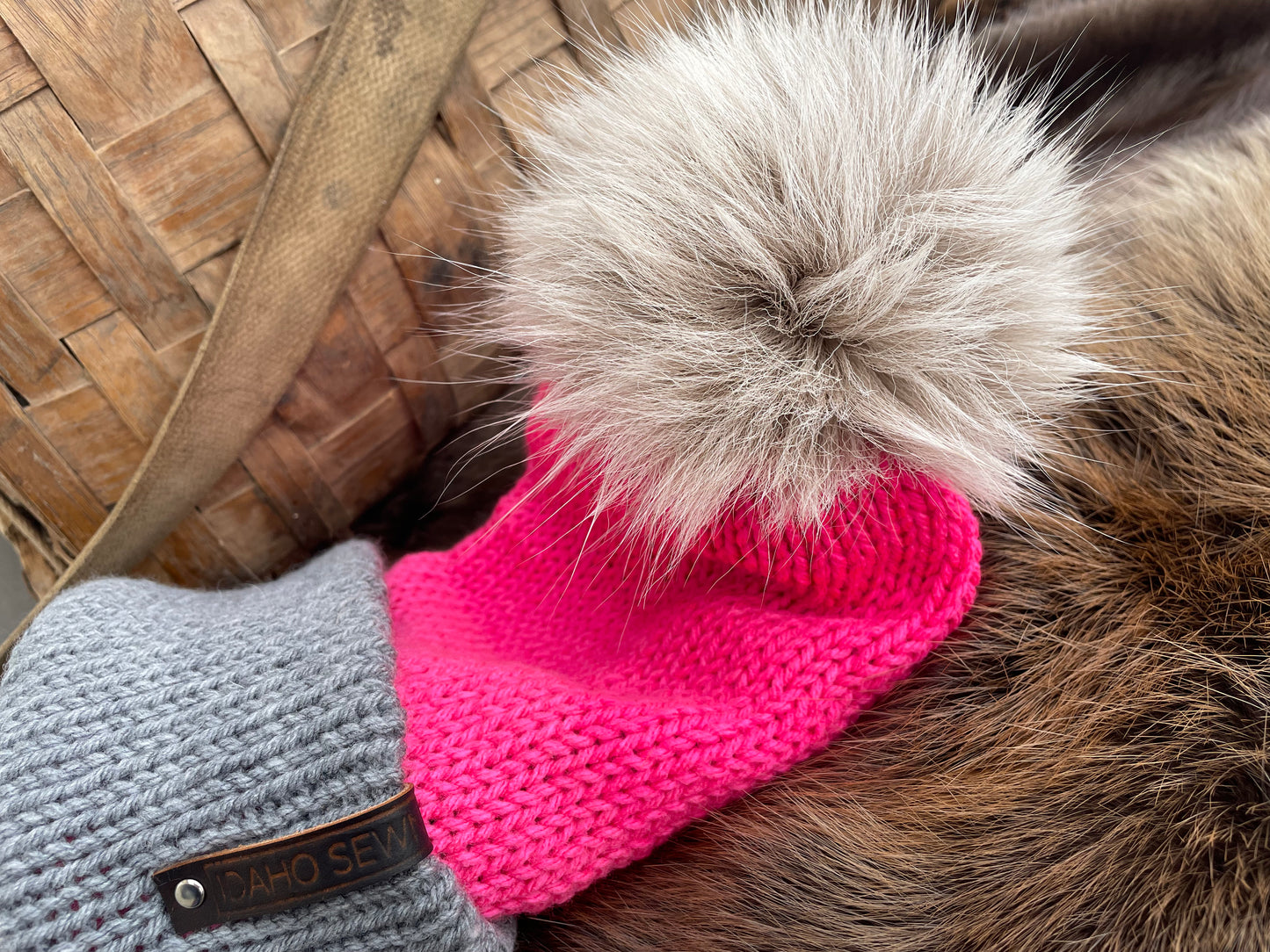 Pink and Gray Reindeer Beanie