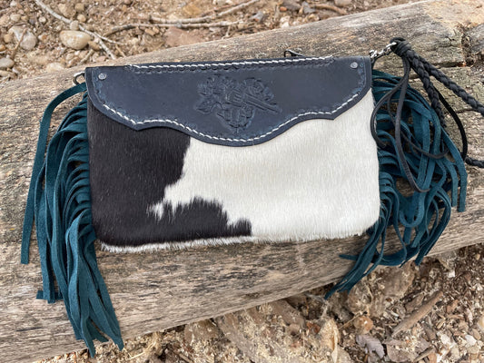 Leather and Cowhide Revolver Clutch