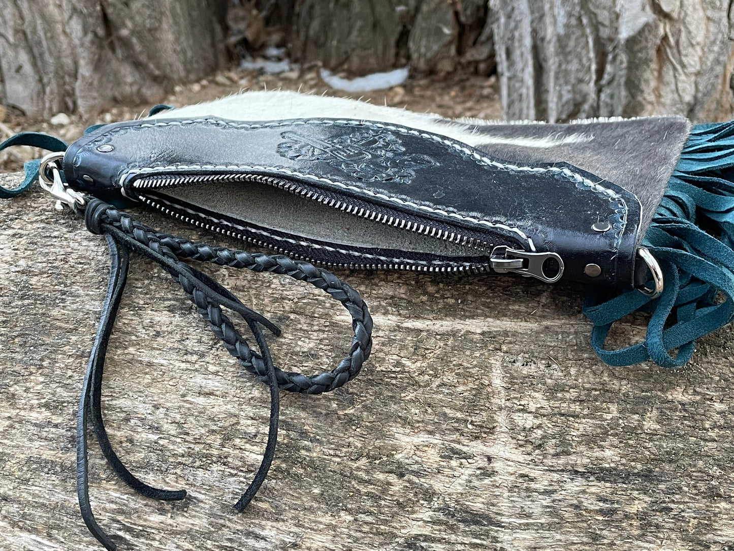 Leather and Cowhide Revolver Clutch